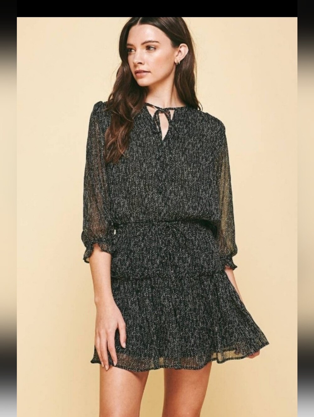 Pinch Black Speckled Tie-Neck Mini Dress